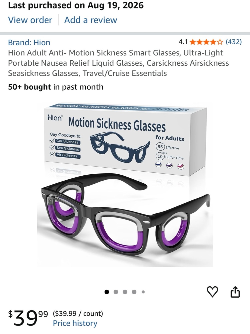 Motion Sickness Glasses - Black Frame with Purple